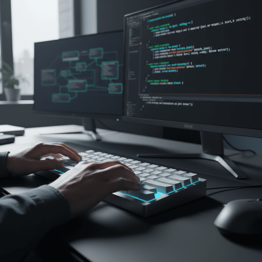Developer coding intelligent AI applications